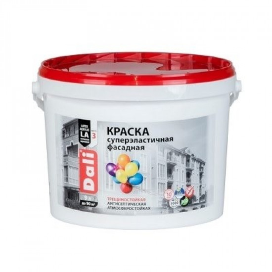 Краска фасадная DALI 9л  Суперэластичная белая 96% (44) 12,861кг