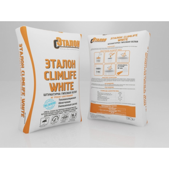 Штукатурка белая гипсовая Эталон ClimLife White, 30 кг МН